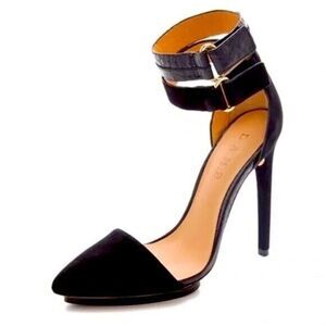 L.A.M.B Gwen Stefani Heel Women 8.5 EUC Leather Suede Pointed Toe Stiletto Black